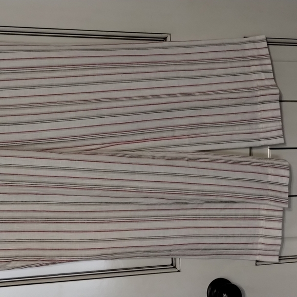 Chicos wide leg pants pinstriped size 10 ivory red black Size 1.5 100% linen - Picture 3 of 11